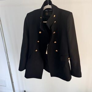NWT Zara Black Wool Coat with Gold Accents